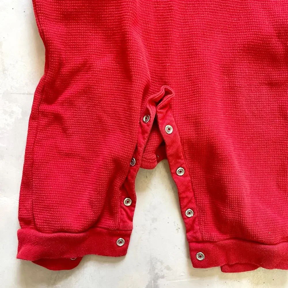 Ralph Lauren Preppy Baby Academia Red Waffle Knit‎ Hooded Henley Romper 9M